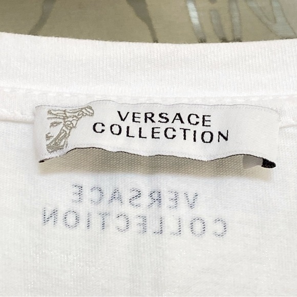 GIANNI VERSACE COLLECTION WHITE BLUE PRINT SHORT SLEEVE CREWNECK T-SHIRT TEE - Picture 5 of 6